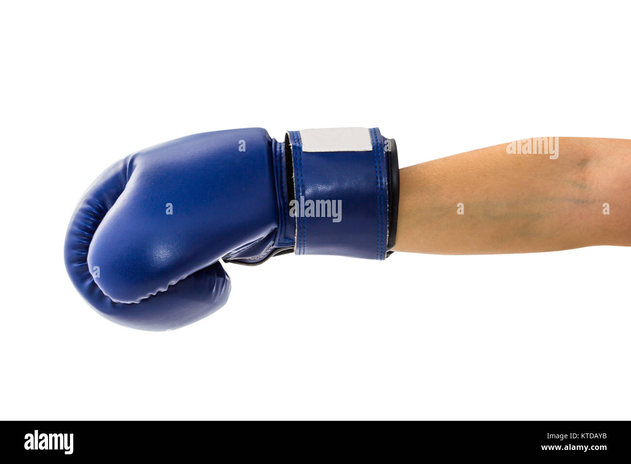 Female hand wearing boxing glove hitting forward or showing isolated on