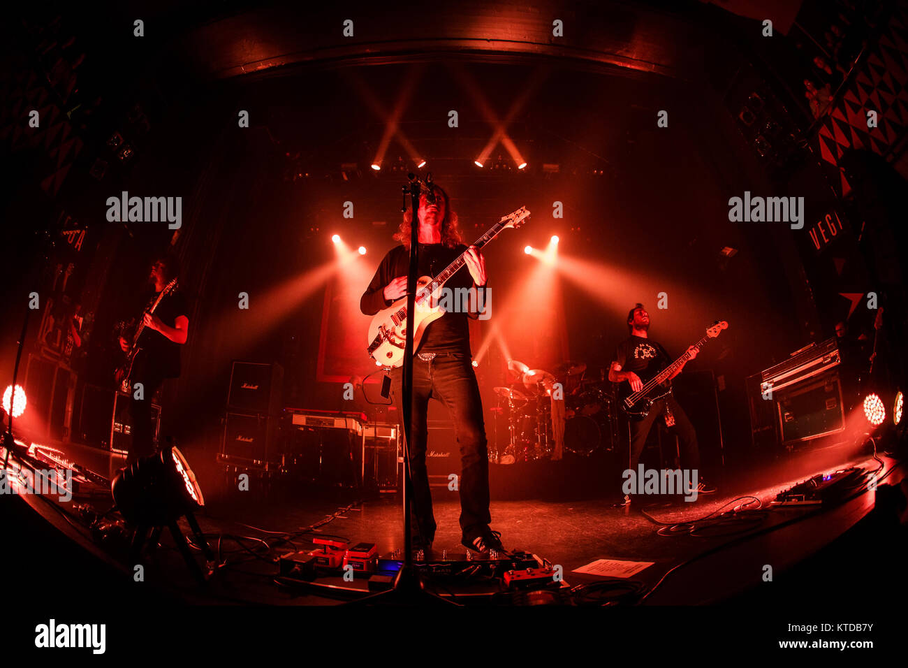 The progressive Swedish death metal band Opeth performs a live concert at VEGA in Copenhagen. Here vocalist and guitarist Mikael Åkerfeldt is seen live on stage. Denmark, 09/11 2014. Stock Photo