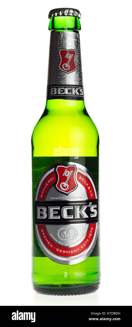 Bottle of German Becks beer isolated on a white background Stock Photo