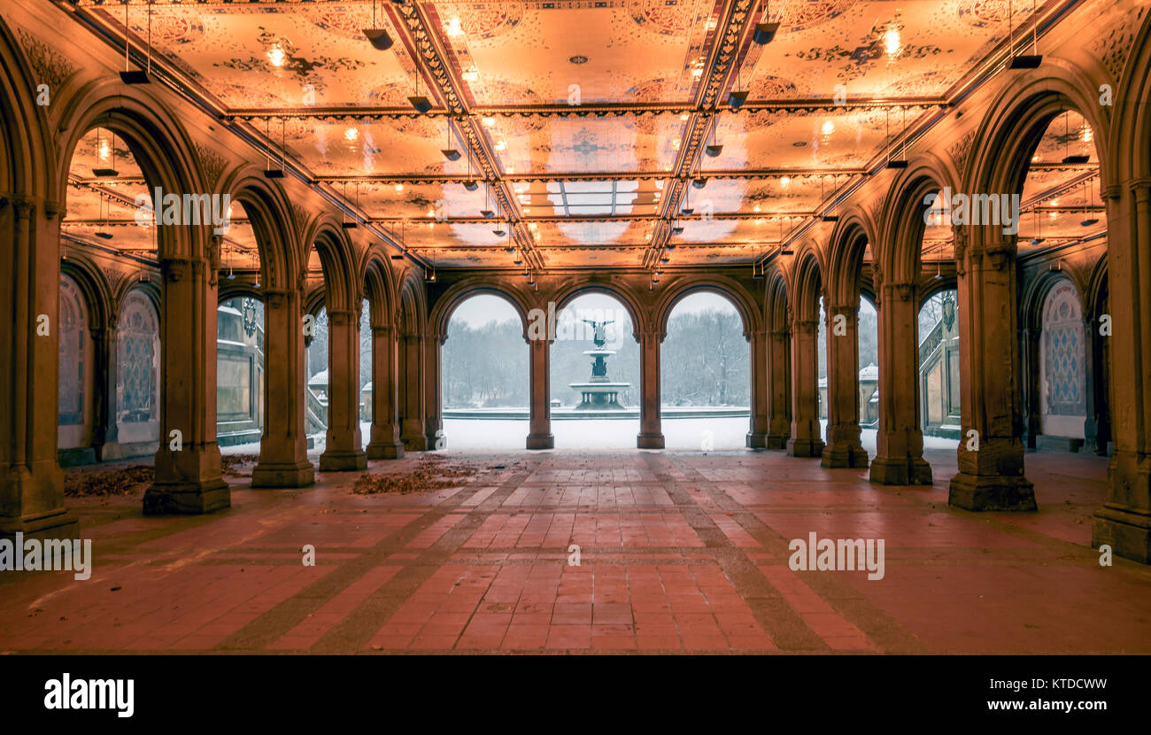 Bethesda Terrace and Fountain overlook The Lake in New York City's