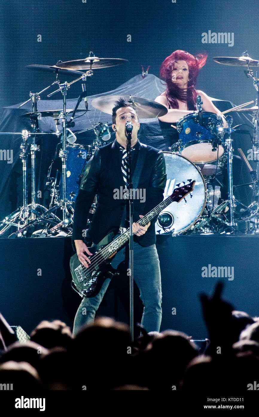 The American Christian rock band Skillet performs a live concert at