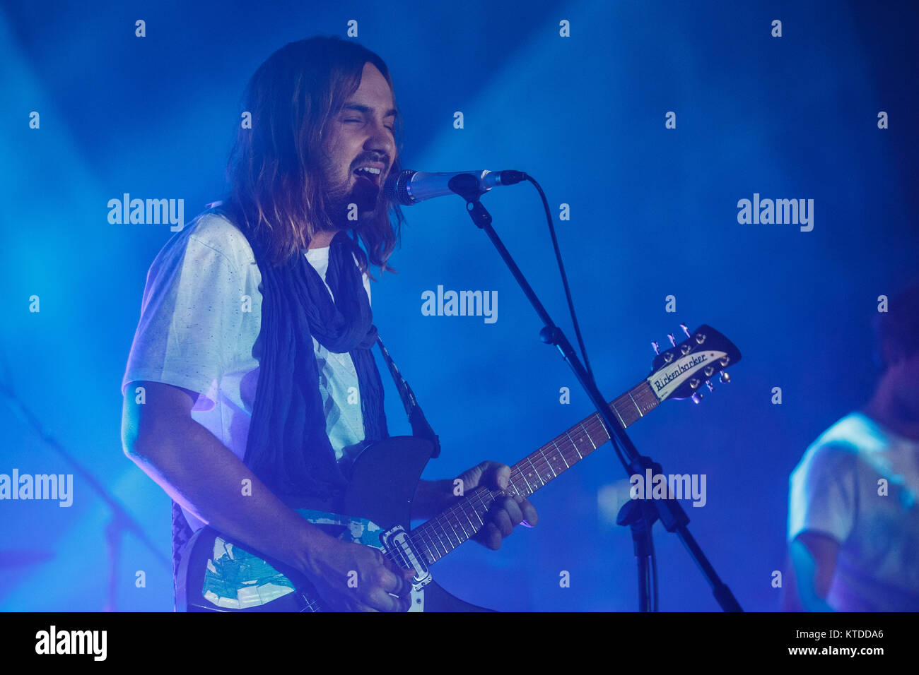 The Australian musical project Tame Impala performs a live concert at Falconer Salen in Copenhagen. Here guitarist and musician Kevin Parker is seen live on stage. Denmark, 03/02 2016. Stock Photo