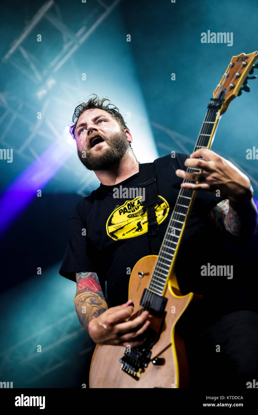 The American death metal band The Black Dahlia Murder performs a live concert at the Danish music festival Roskilde Festival 2014. Here guitarist Brian Eschbach is seen live on stage. Denmark, 06/07 2014. Stock Photo