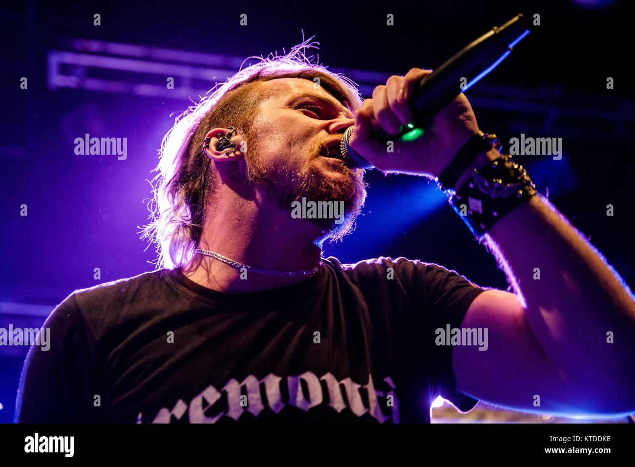The American metalcore band The Raven Age performs a live concert at Amager Bio in Copenhagen. Here vocalist Michael Burrough is seen live on stage. Denmark, 06/03 2017. Stock Photo