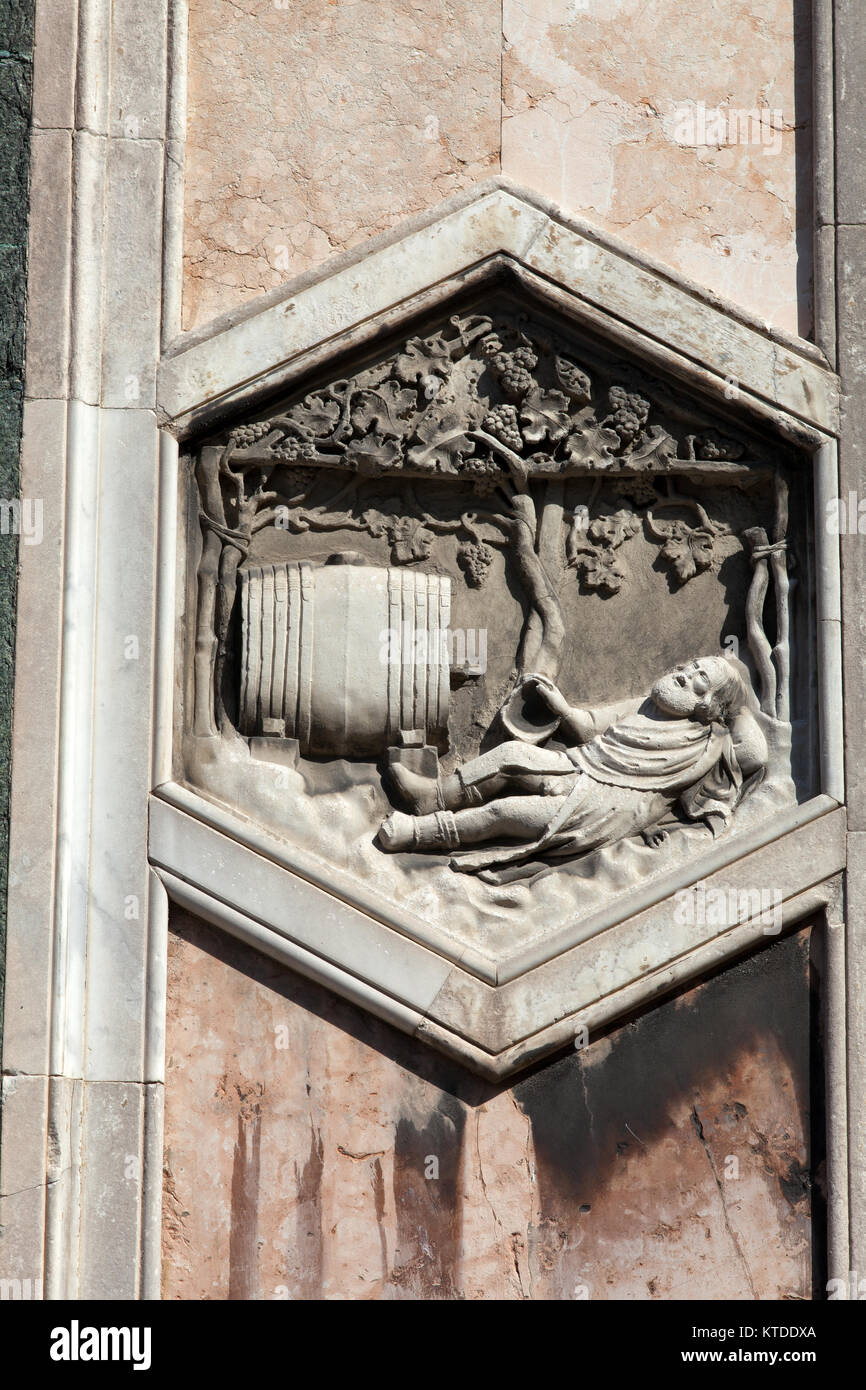 Florence - The hexagonal Relief on the Giottos' Campanile Stock Photo