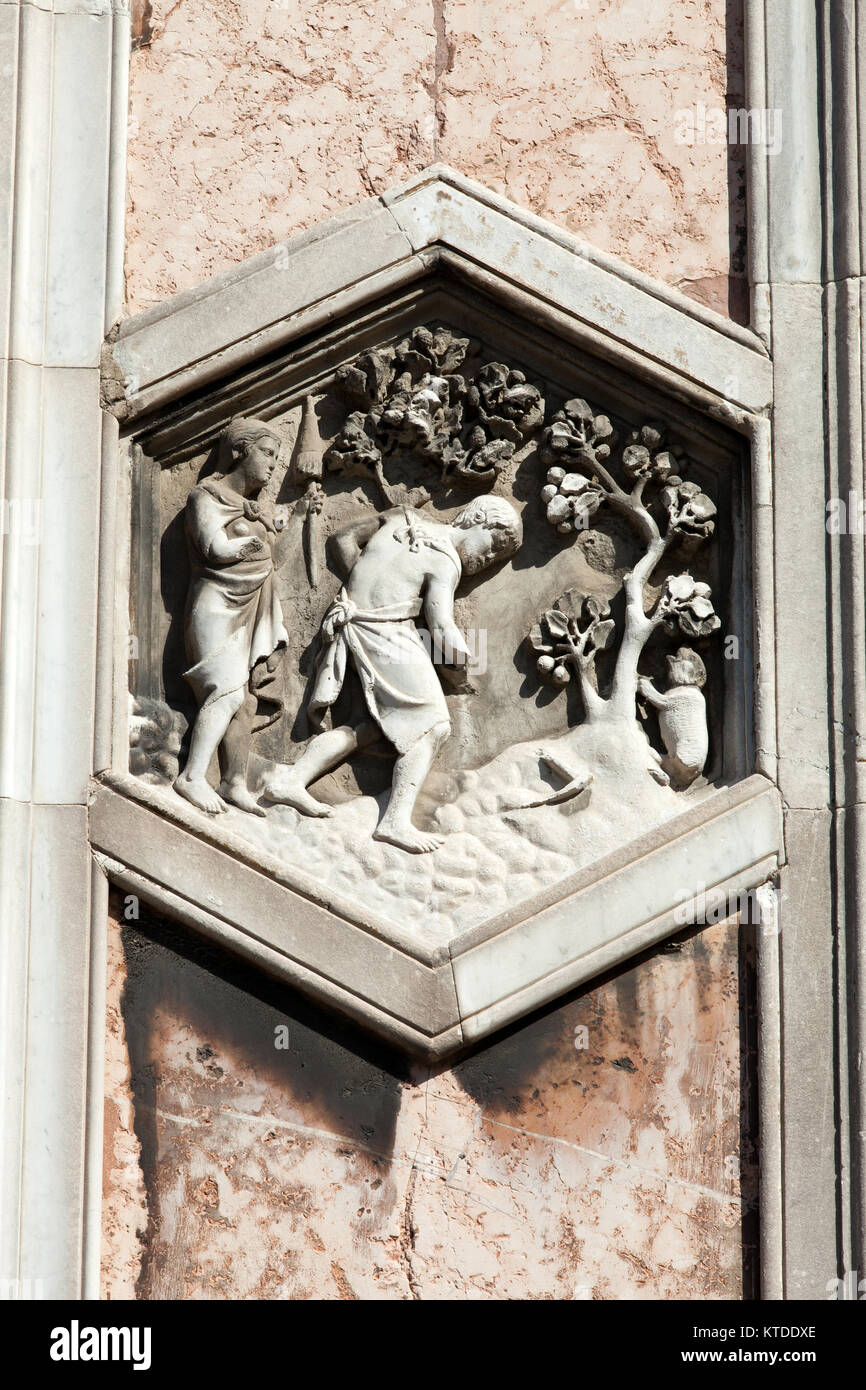 Florence - The hexagonal Relief on the Giottos' Campanile Stock Photo