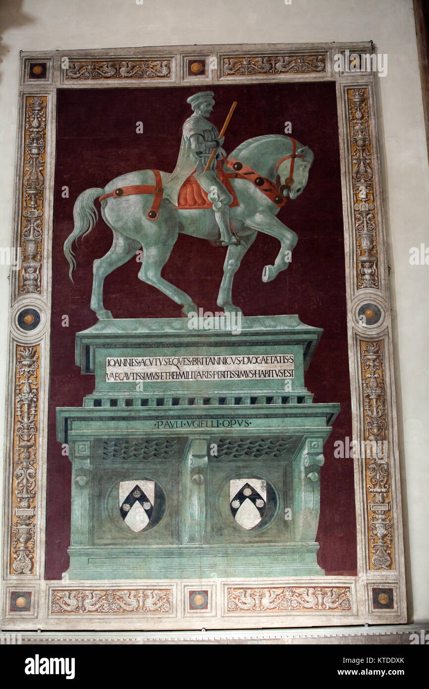 Funerary Monument to Sir John Hawkwood by Paolo Uccello in Santa Mari del Fiore. Florence, Italy Stock Photo