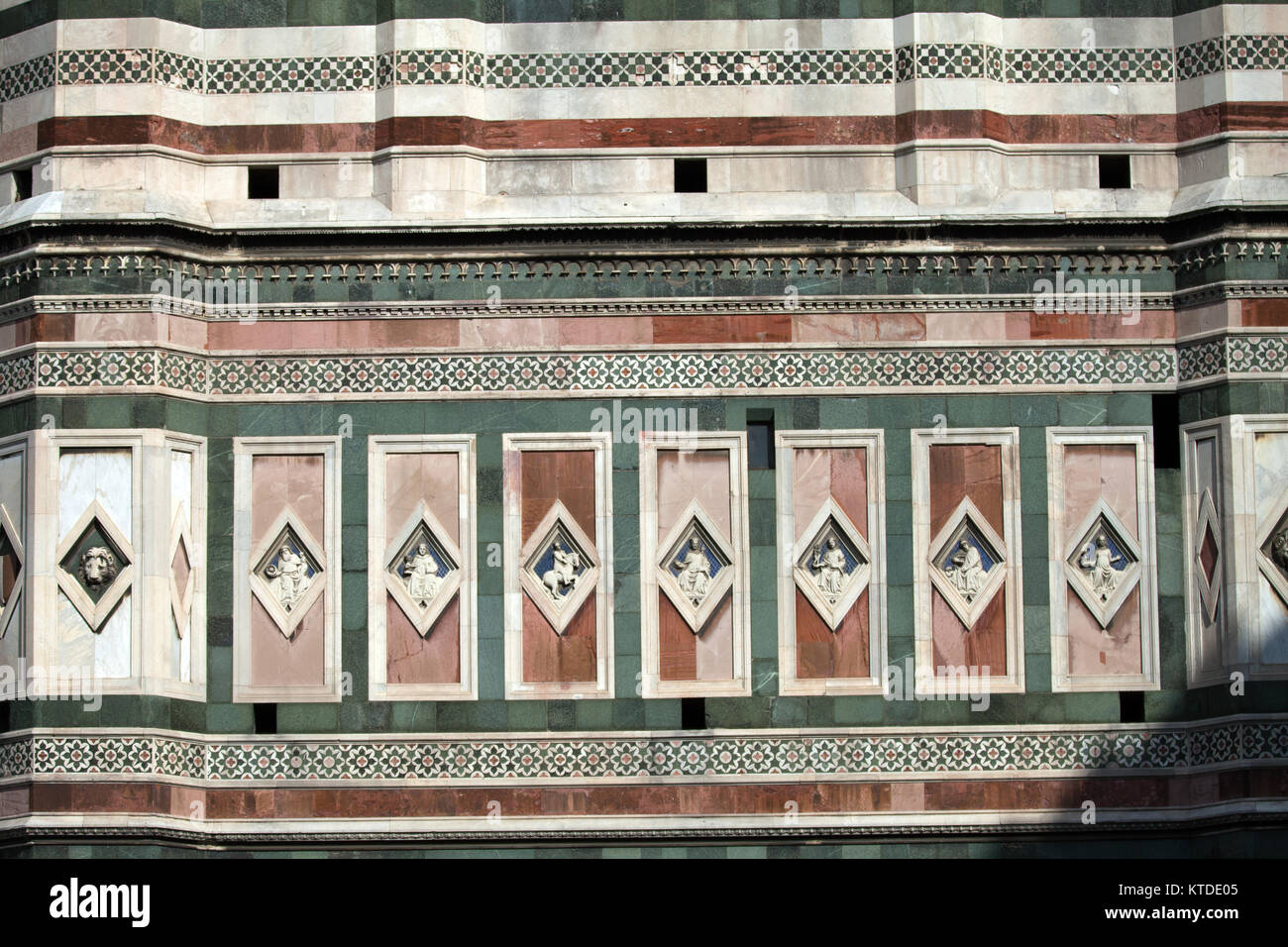 Florence - marble panels with low relieves on one of walls of the Giotto's tower Stock Photo