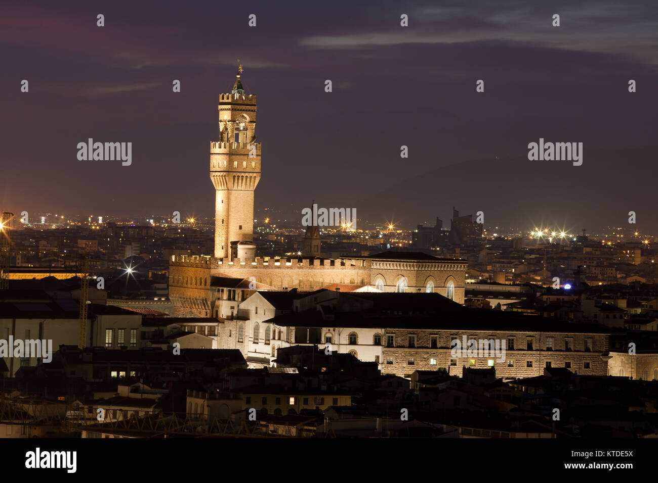 Florence Night View Of Palazzo Vecchio From Piazzale Michelangelo