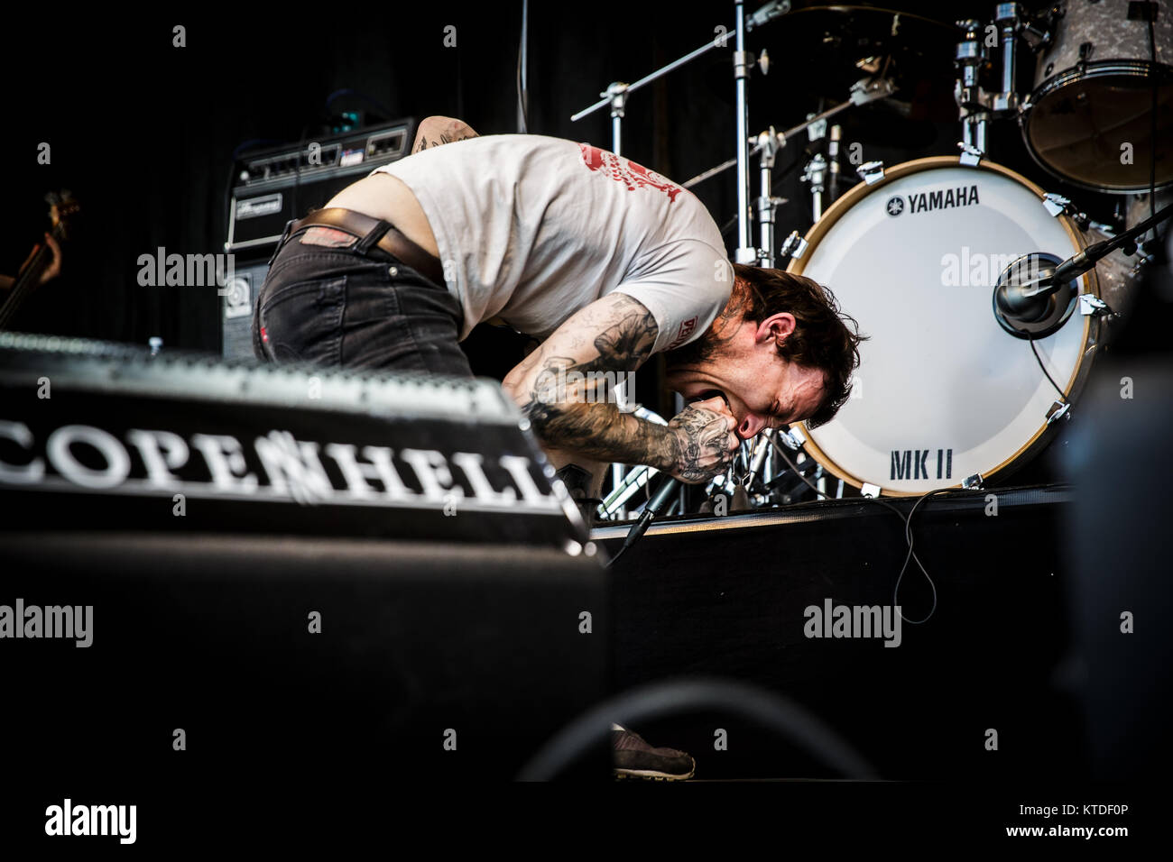 The American grindcore band Trap Them performs a live concert at the  Scandinavian heavy metal festival Copenhell 2014 in Copenhagen. Here  vocalist Ryan McKenney is seen live on stage. Denmark, 12/06 2014