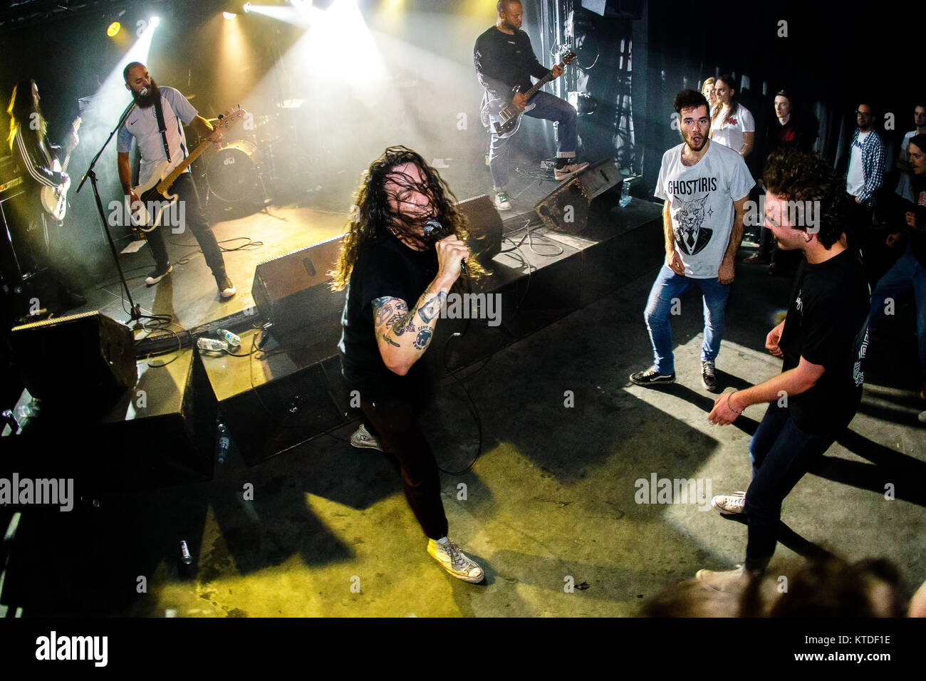 The American hardcore punk band Trash Talk performs a live concert at  Pumpehuset in Copenhagen. Here vocalist Lee Spielman is seen among the  concert crowds. Denmark, 13/03 2017 Stock Photo - Alamy