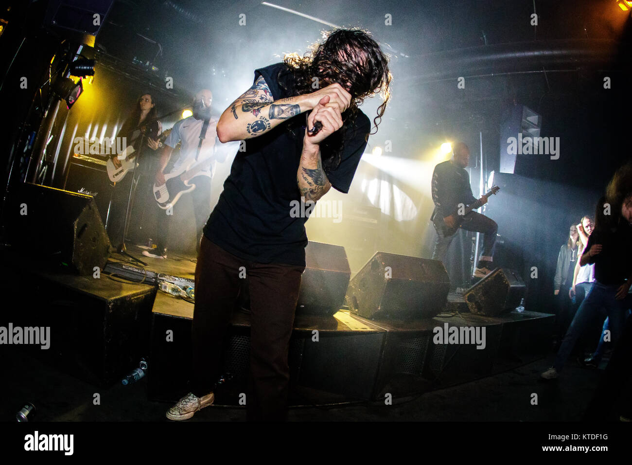 The American hardcore punk band Trash Talk performs a live concert at  Pumpehuset in Copenhagen. Here vocalist Lee Spielman is seen among the  concert crowds. Denmark, 13/03 2017 Stock Photo - Alamy