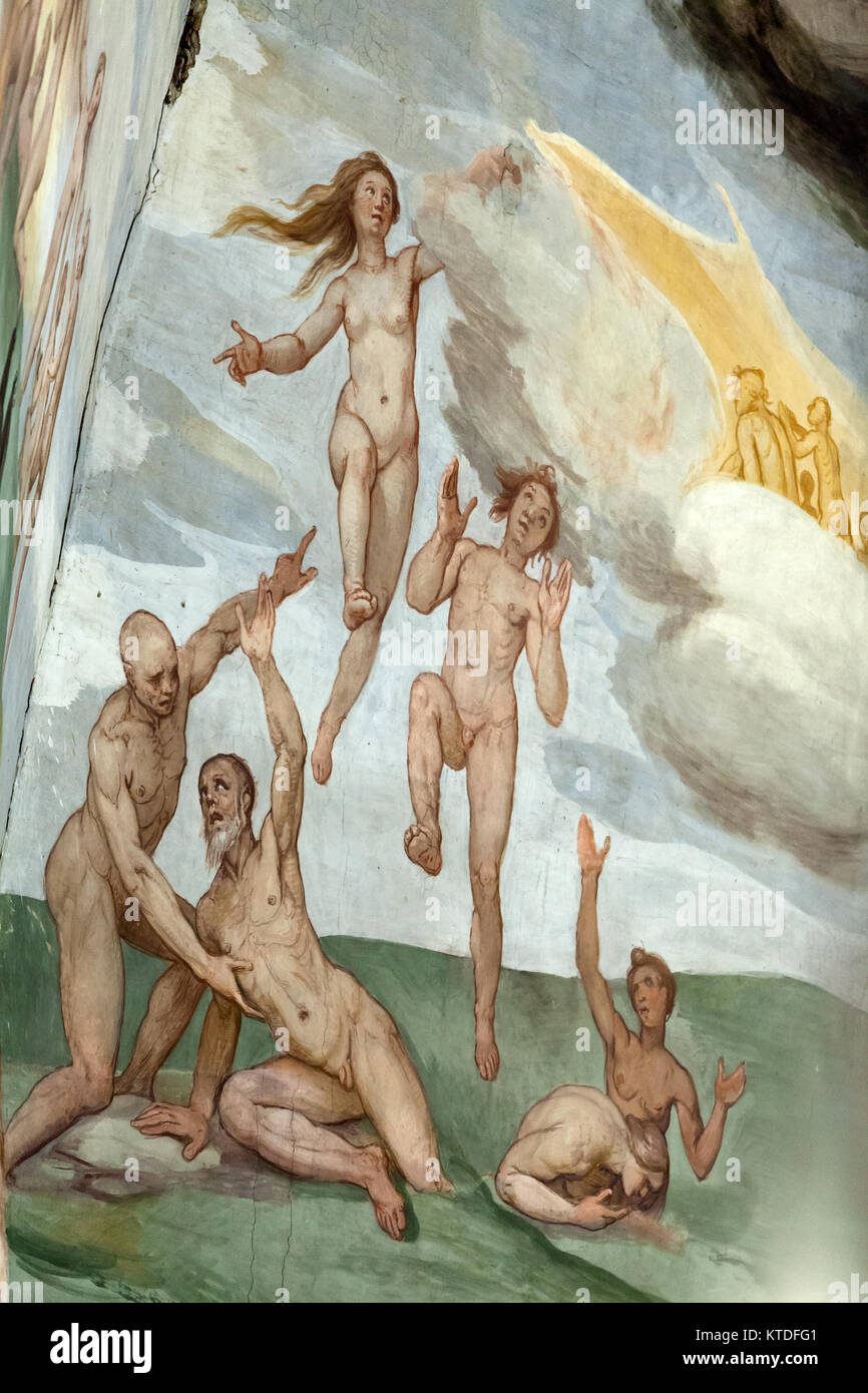 Florence - Duomo .The Last Judgement. Inside the cupola: 3600 m2 of frescoes, created by Giorgio Vasari and Federico Zuccari, who worked there from 15 Stock Photo
