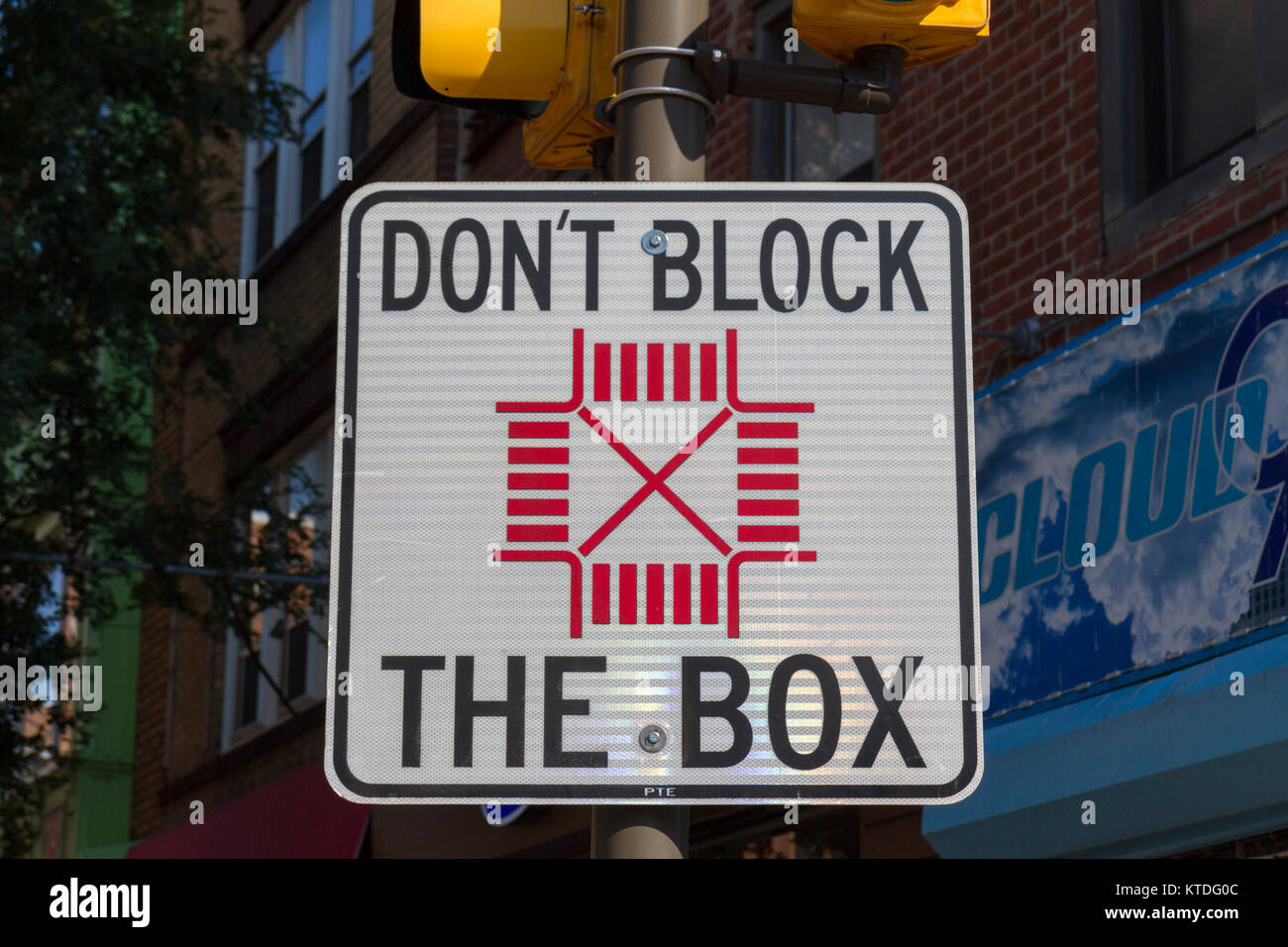 'Don't Block The Box' traffic intersection sign in Philadelphia, Pennsylvania, United States. Stock Photo