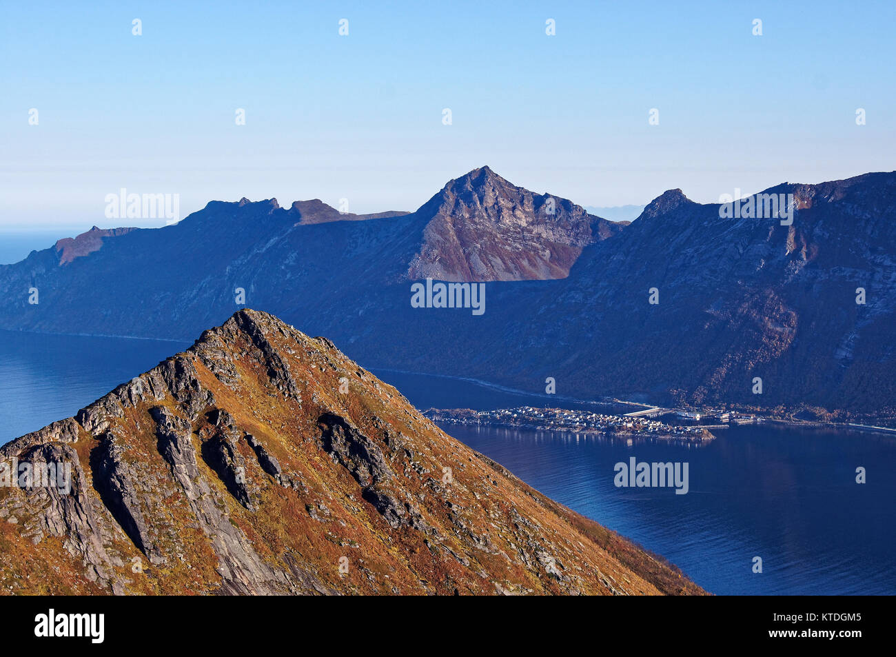 View over Husoy from Segla, Berg, Senja, Troms, Norway Stock Photo