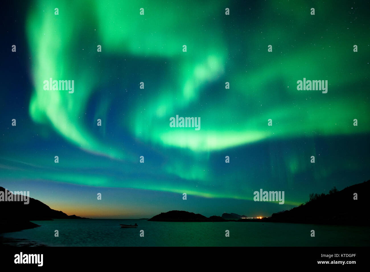 Aurora Borealis, Northern Lights, over Laukvik, Lenvik, Senja, Troms, Norway Stock Photo