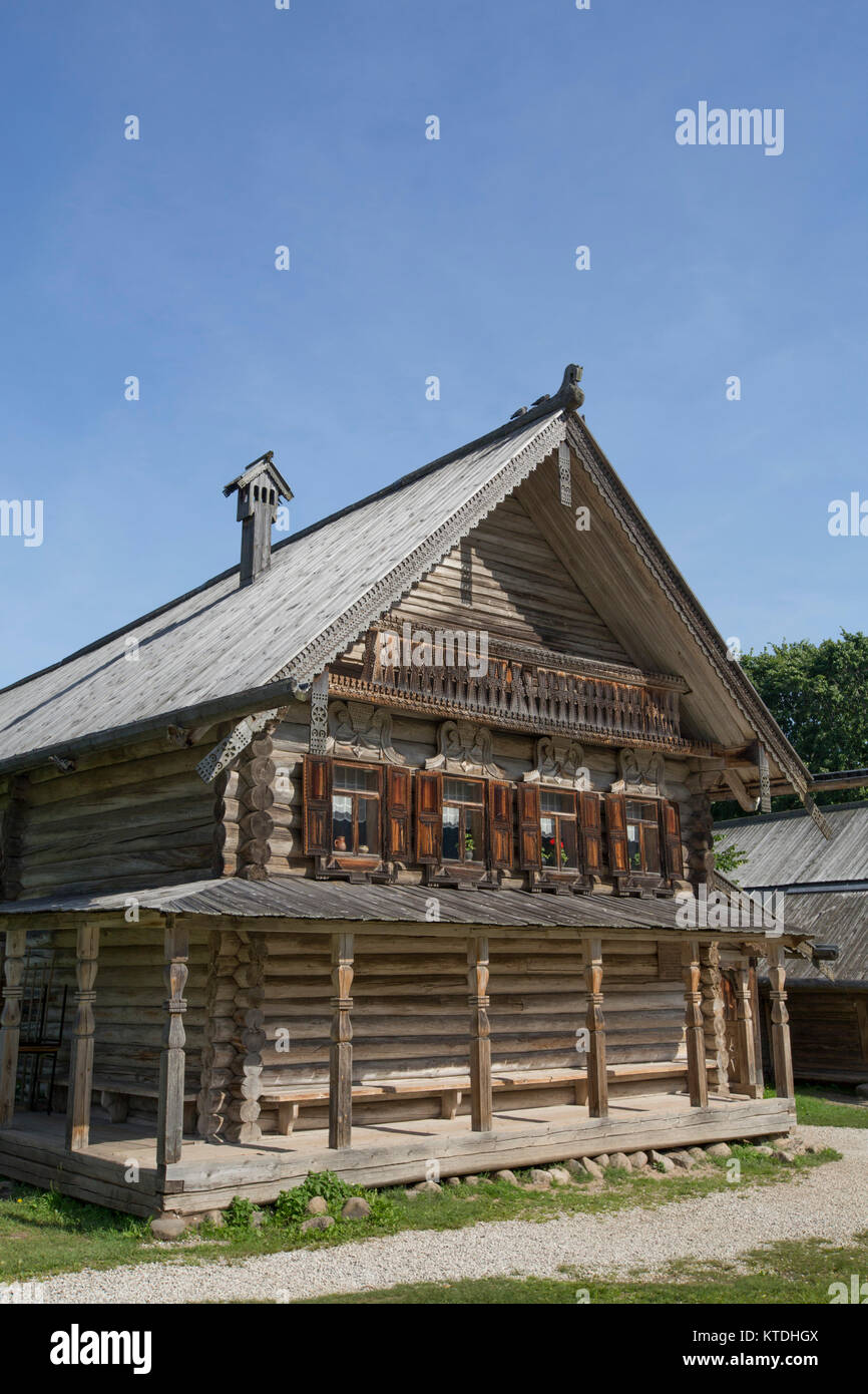 Log House, Vitoslavlitsy Museum of Wooden Architecture, Veliky Novgorod, Novgorod Oblast, Russia Stock Photo