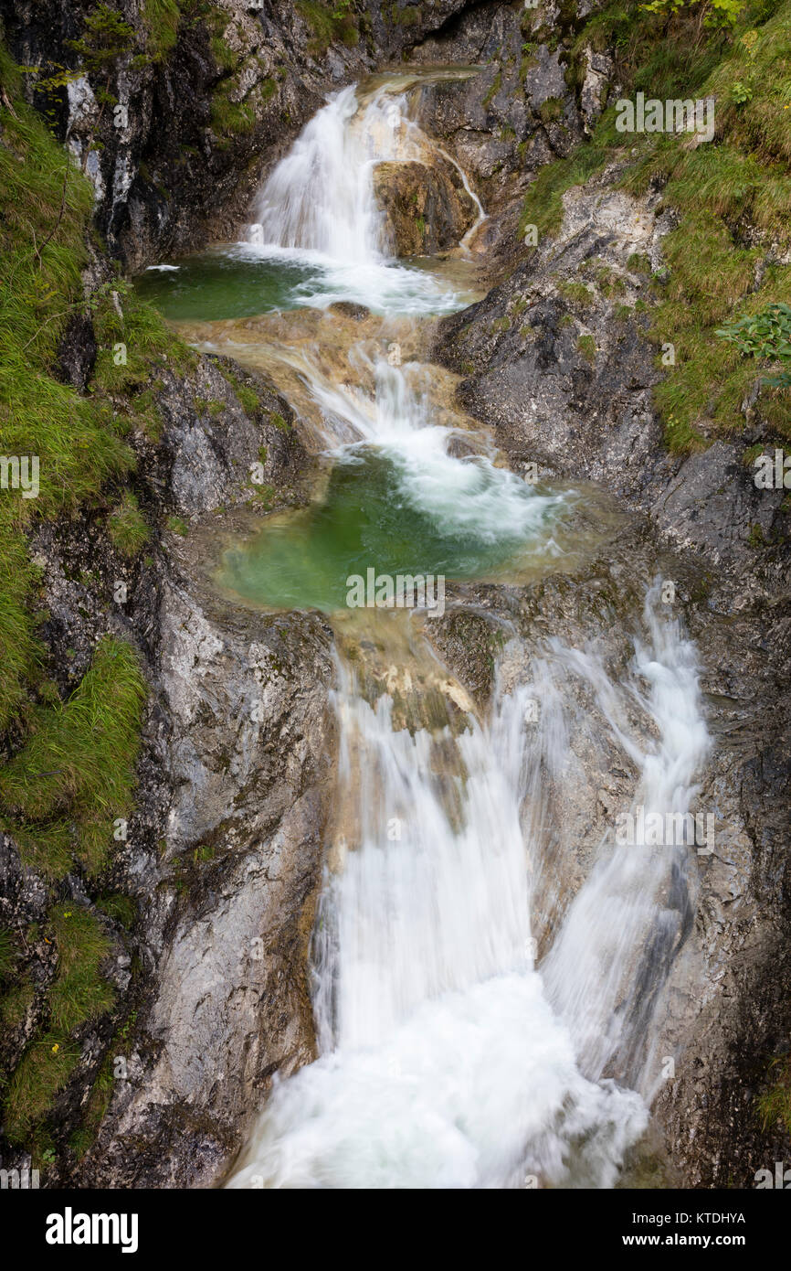 Germany, Bavaria, Upper Bavaria, Bayrischzell, Waterfall Gruene Gumpe Stock Photo
