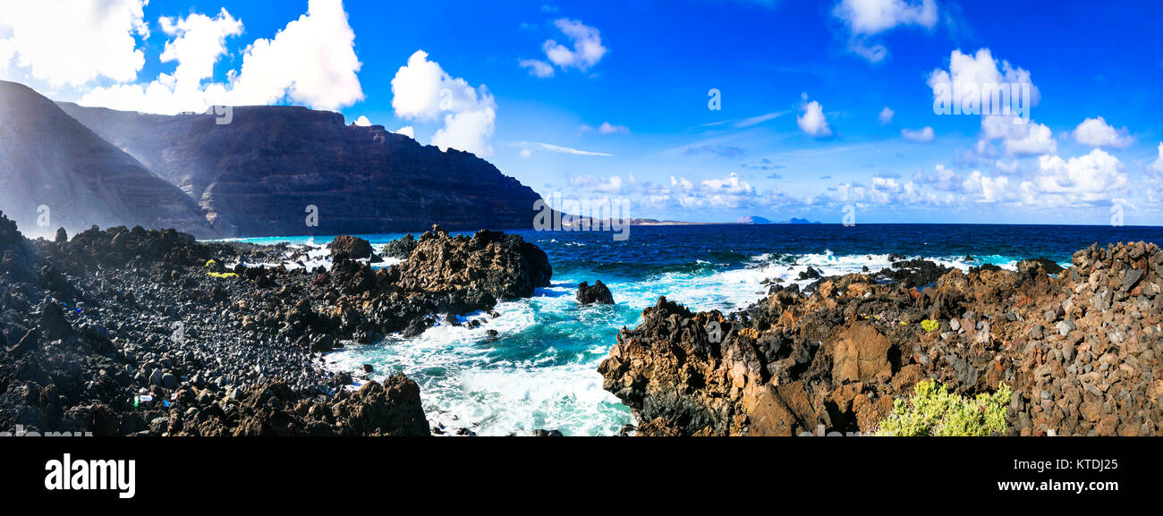 Impressive Volcanic landscape,Lanzarote island,Canary,Spain. Stock Photo