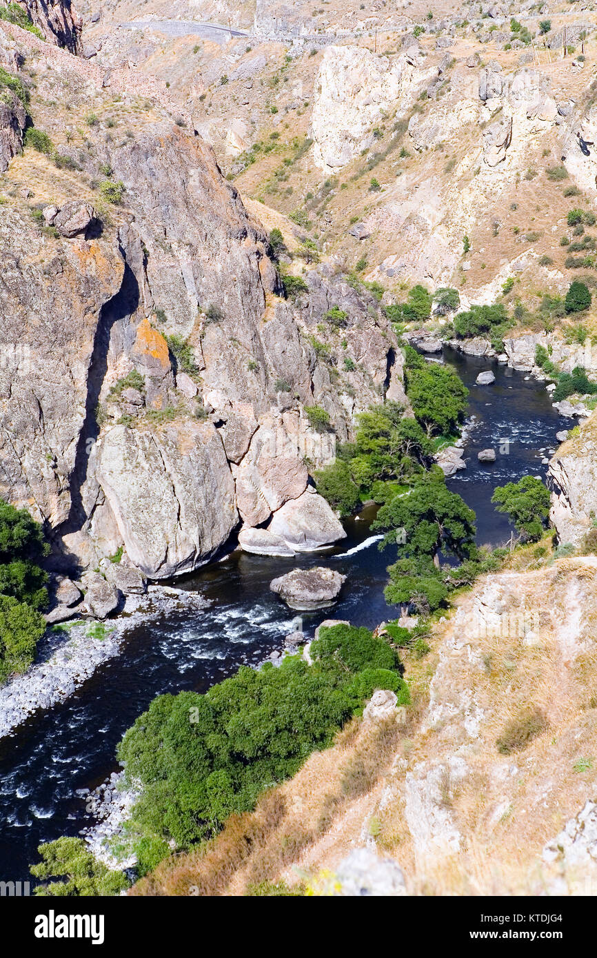 Mountain landscape with a river that flows through the gorge. Georgia ...