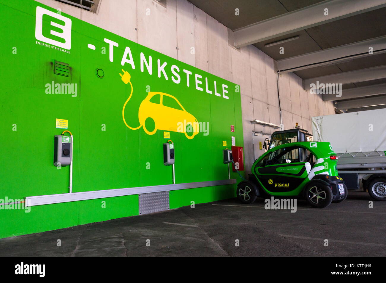 SCHLADMING, AUSTRIA - AUGUST 15: Renault Twizy electric city car stands at Energie Steiermark charching station Stock Photo