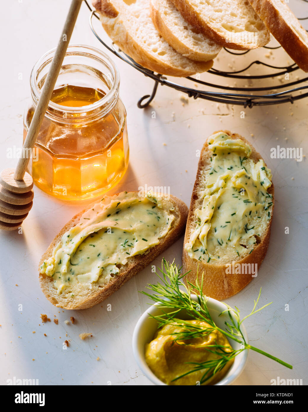 Herb butter with honey and mustard Stock Photo Alamy