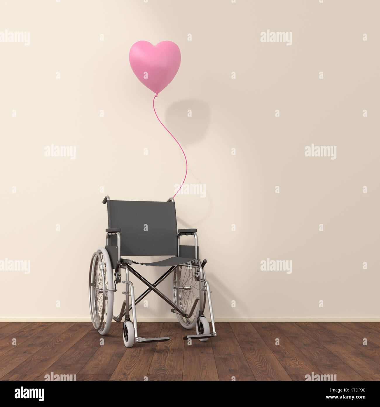 Wheelchair and pink balloon in a waiting room, 3D rendering Stock Photo
