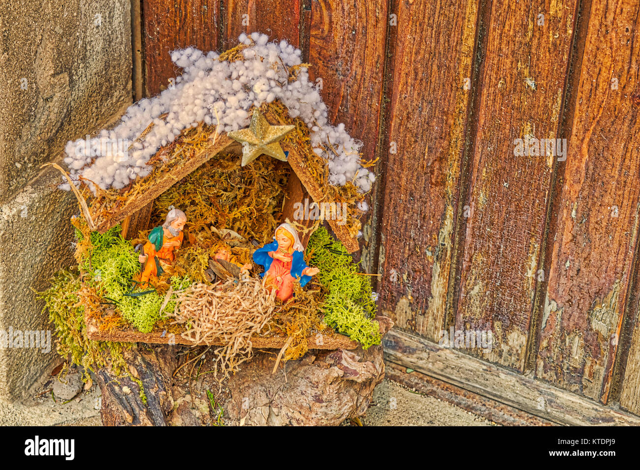 Christmas Nativity scene with The Holy Child, The Blessed Virgin Mary ...