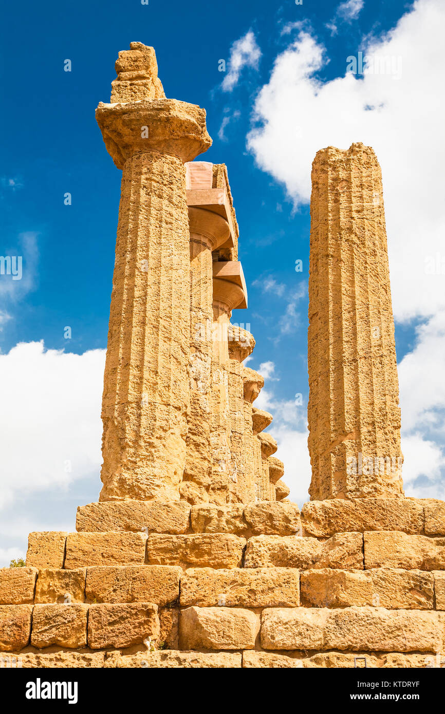 Pillars of Ercole temple in the Valley of the Temples, Agrigento, Sicily island, Italy Stock Photo