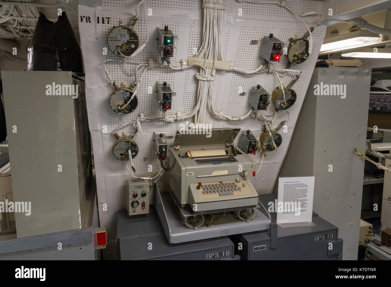 Equipment inside the radio room on the USS New Jersey Iowa Class Battleship, Delaware River, New Jersey, United States. Stock Photo