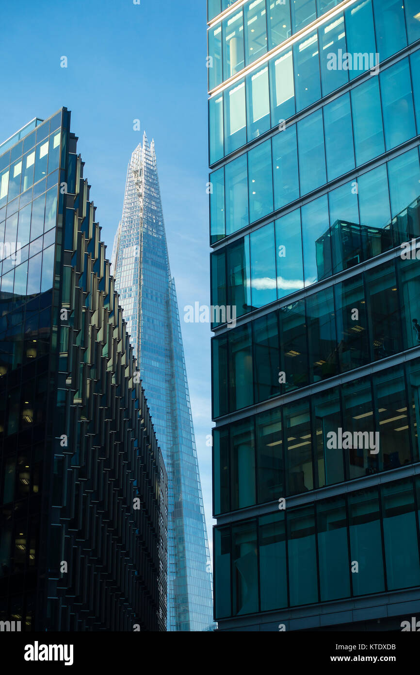 The Shard Skyscraper and Modern Glass Walled Office Accommodation in Southwark South Bank London England United Kingdom UK Stock Photo