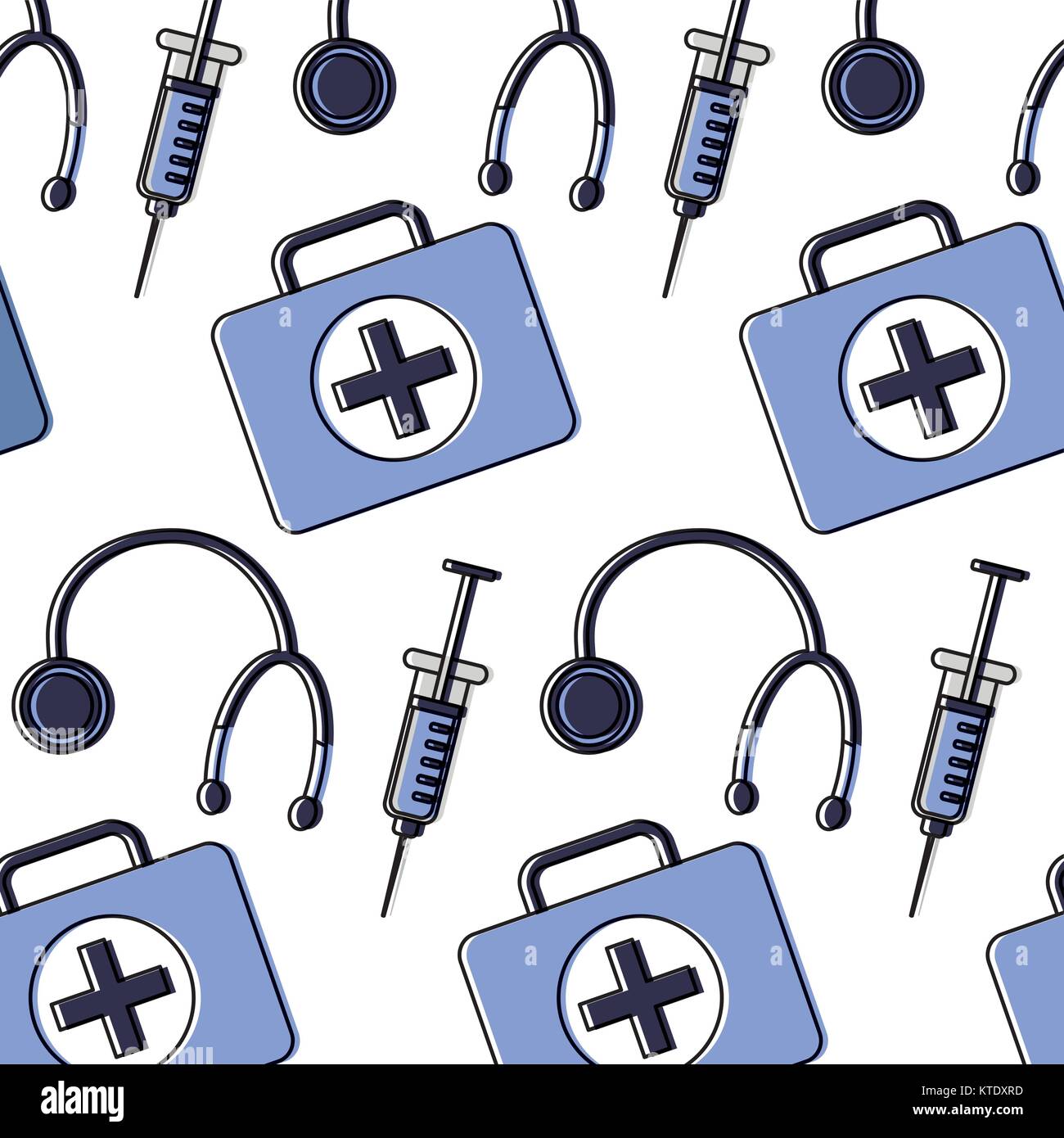 stethoscope syringe first aid kit healthcare pattern image vector illustration design Stock