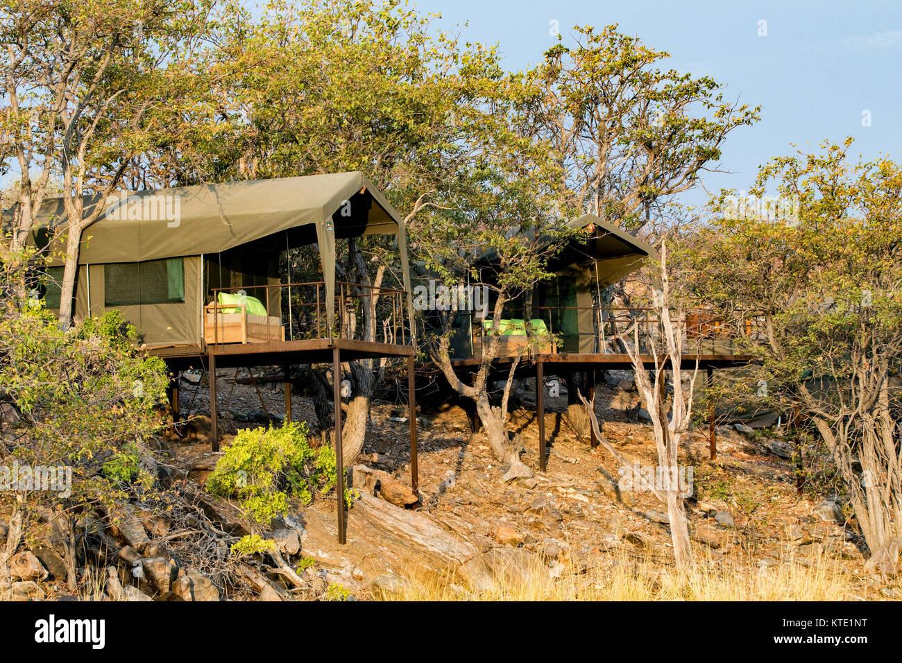 Tent Exteriors at Huab Under Canvas, Damaraland, Namibia, Africa Stock