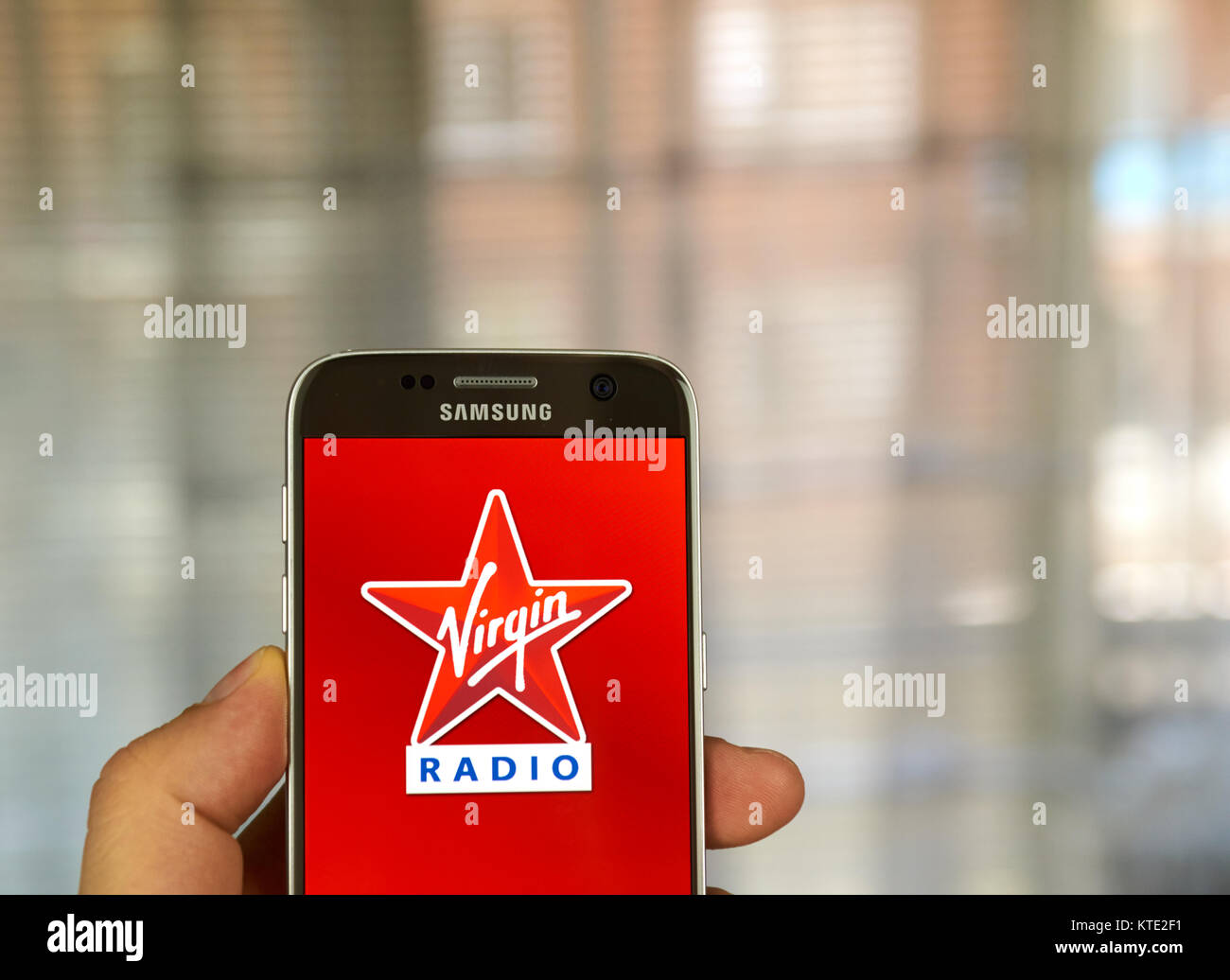 MONTREAL, CANADA - JUNE 24, 2016 : Virgin Radio android application on Samsung S7 screen. Virgin Radio is a brand owned by the Virgin Group. Stock Photo