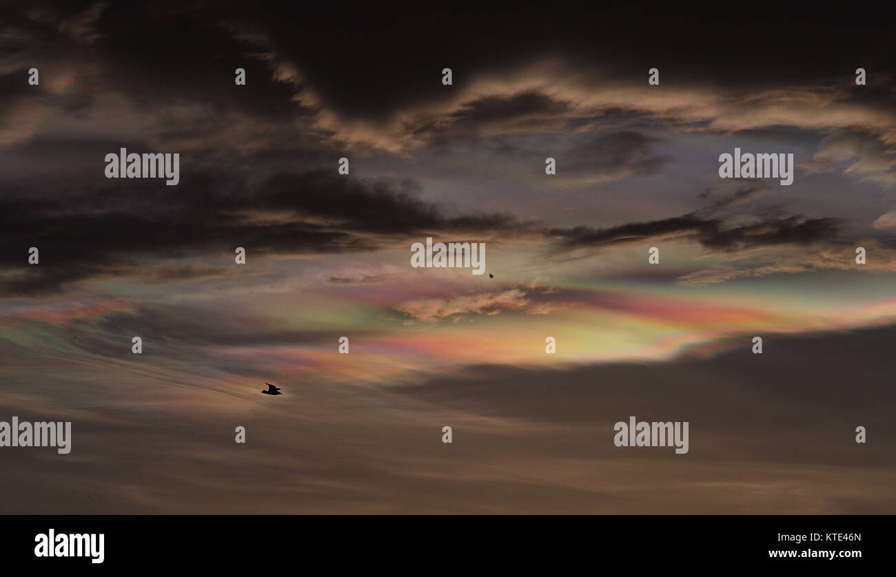 Iridescent clouds appear in the sky over Gateshead, Tyne and Wear. Stock Photo