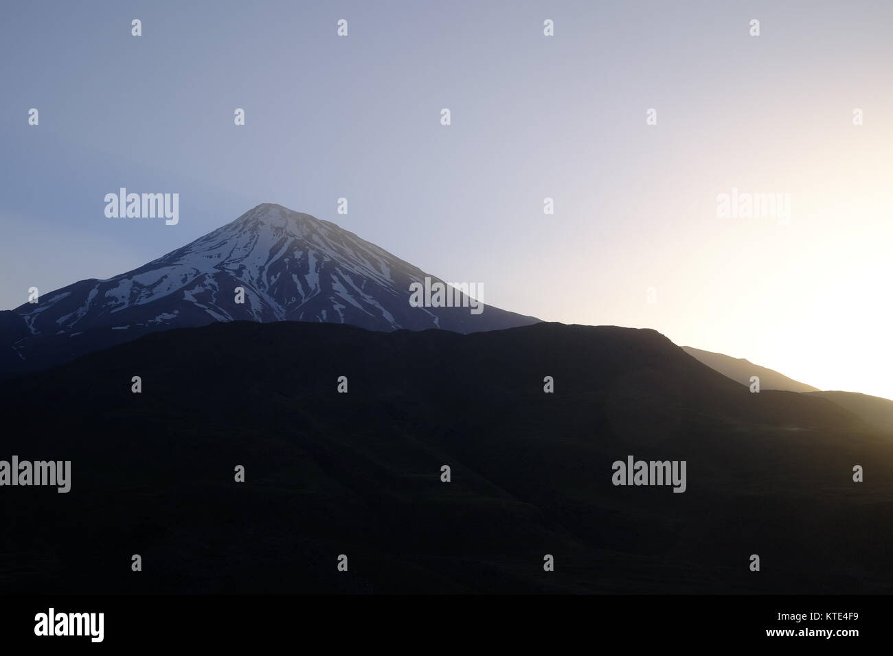Sunrise at Mount Damavand what is the highest peak in Iran Stock Photo