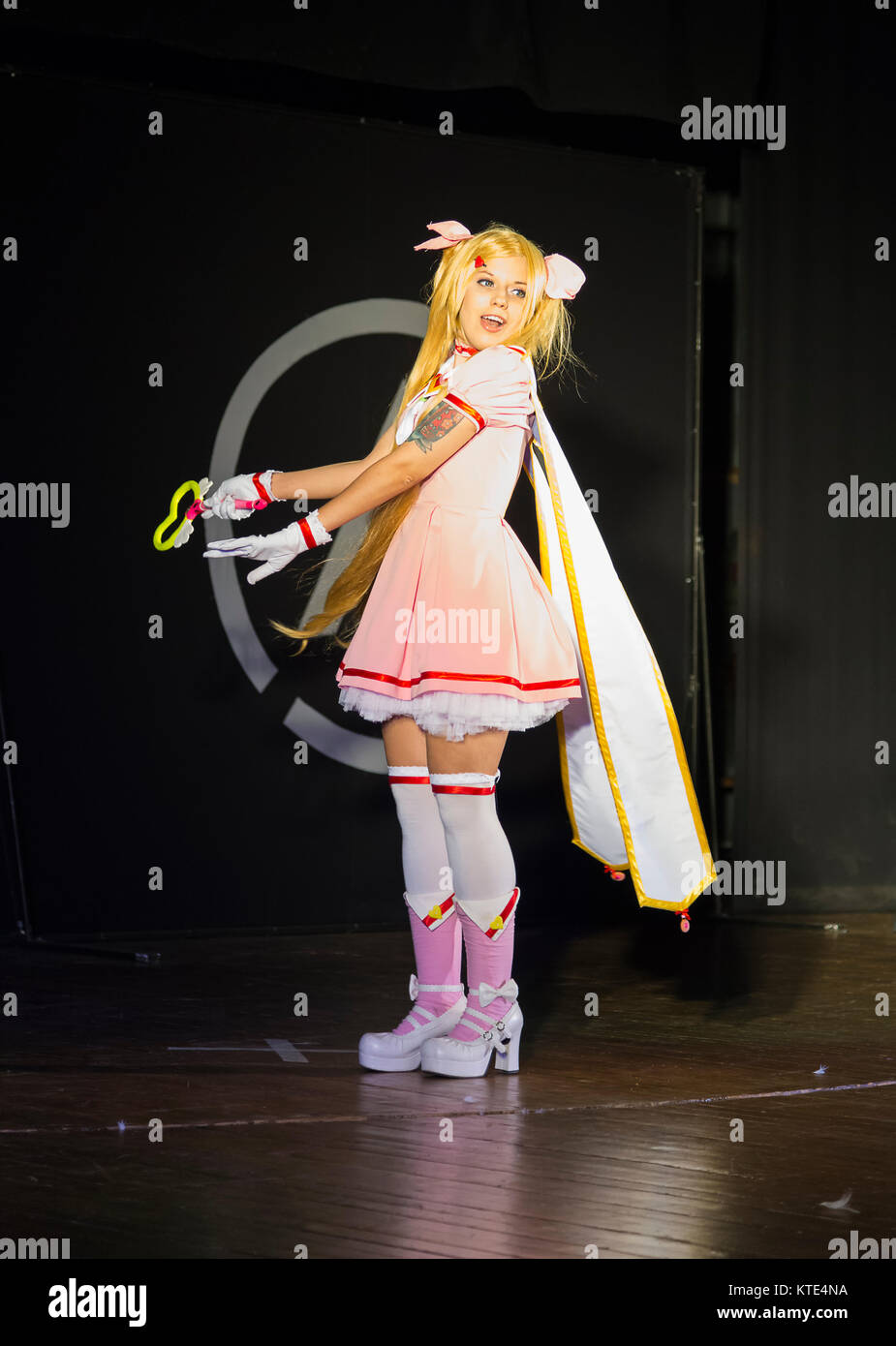 Lviv, Ukraine - May 23.2015: A girl dressed in the manga style  performs on stage during the festival cosplay Anicon in Lviv May 23.2015 Stock Photo