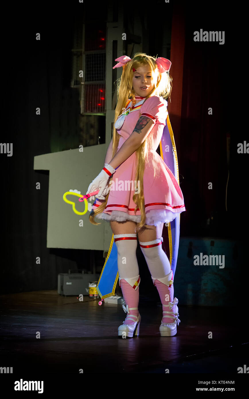 Lviv, Ukraine - May 23.2015: A girl dressed in the manga style  performs on stage during the festival cosplay Anicon in Lviv May 23.2015 Stock Photo