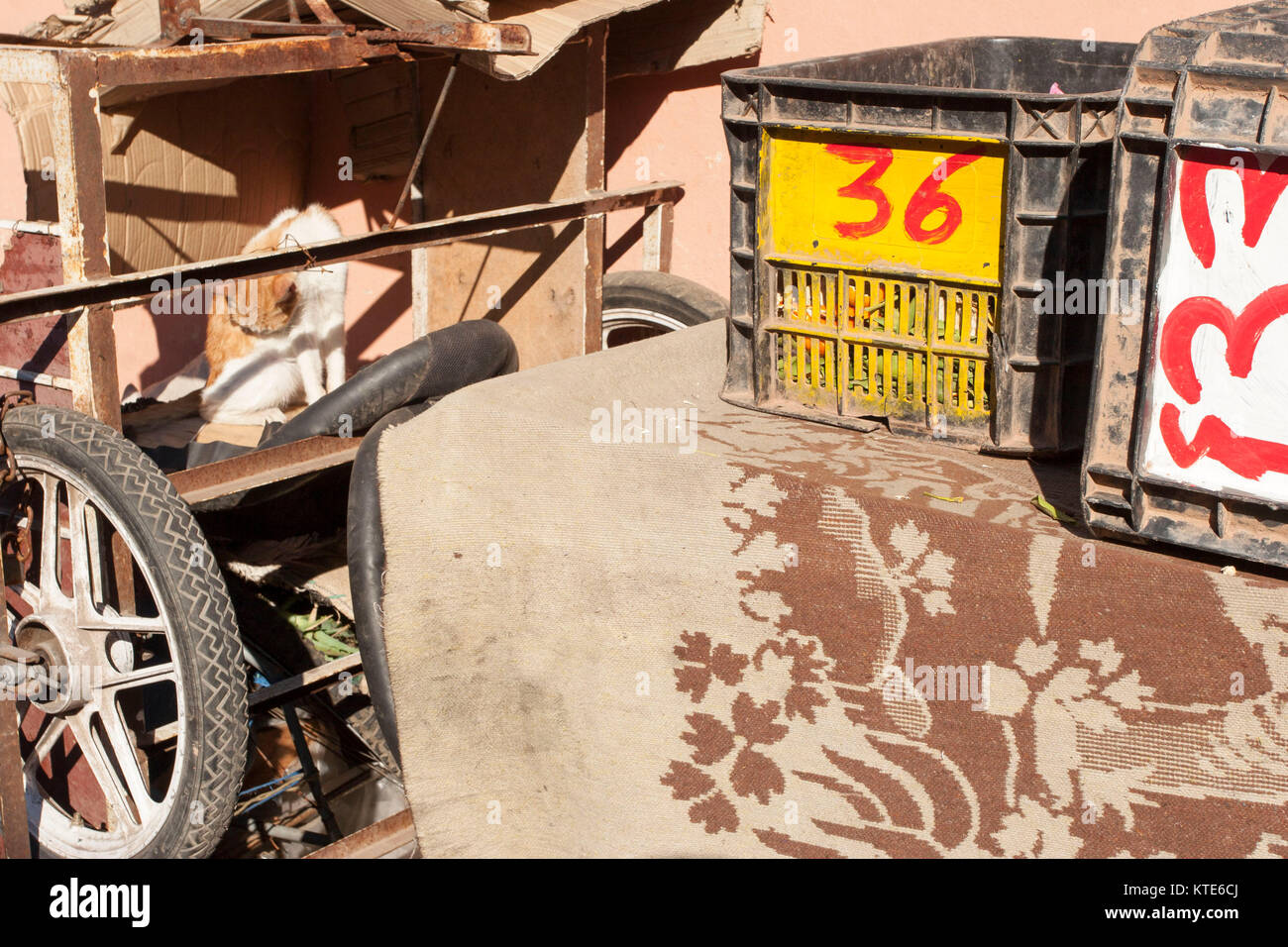 Cat in rickshaw with crates, Marrakesh Stock Photo - Alamy