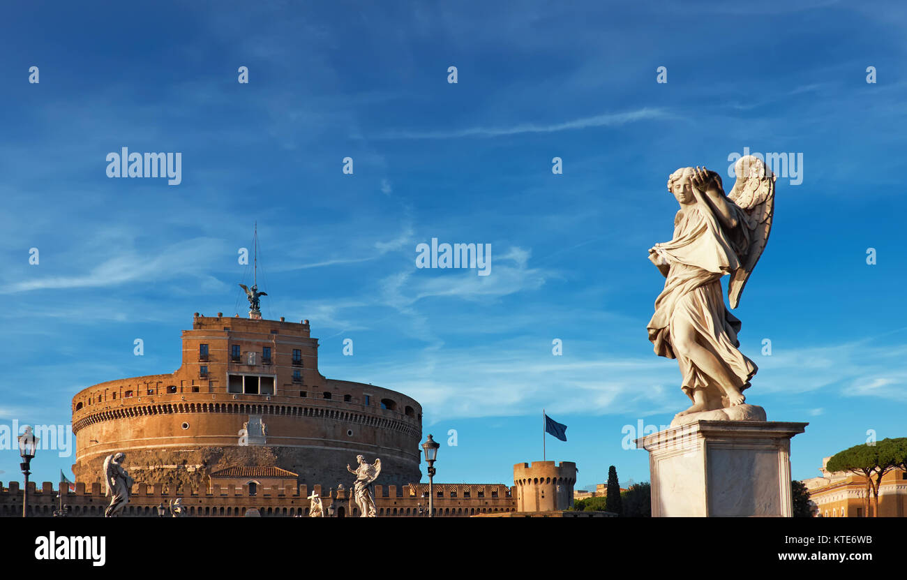 Statue of an angel on Sant Angelo Bridge in Rome, Italy. The bridge is ...