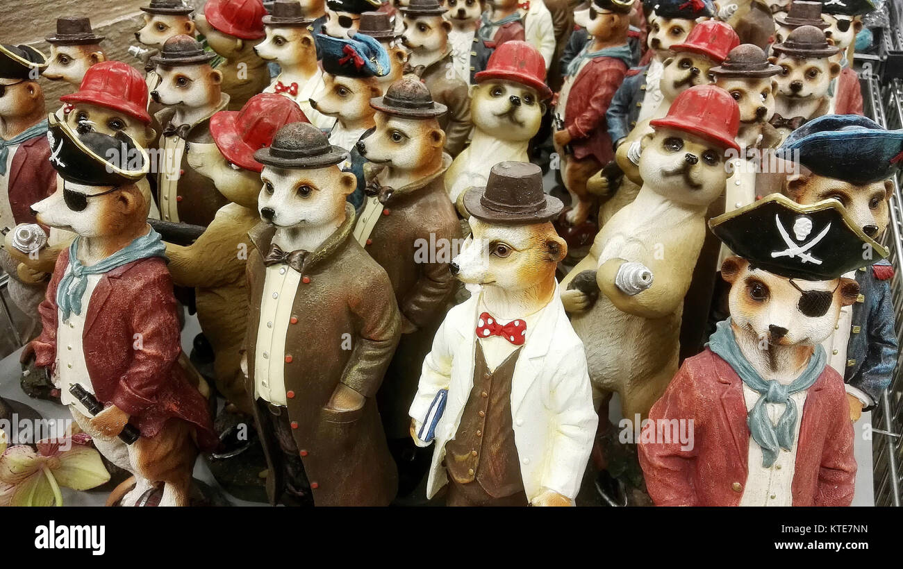 Social distancing. Meerkat models in a group Stock Photo