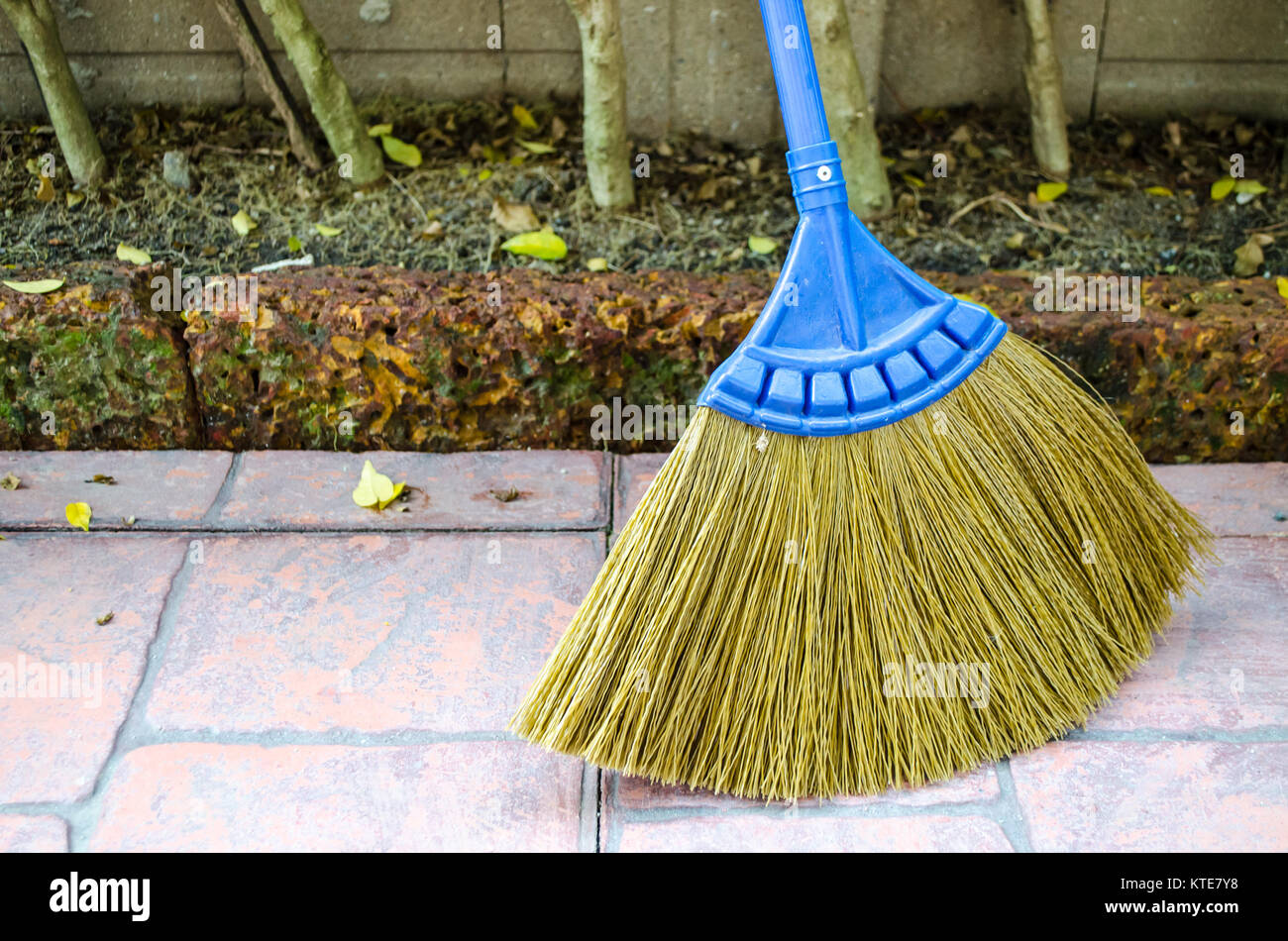 Brooms for garbage on the street. Studio Photo Stock Photo