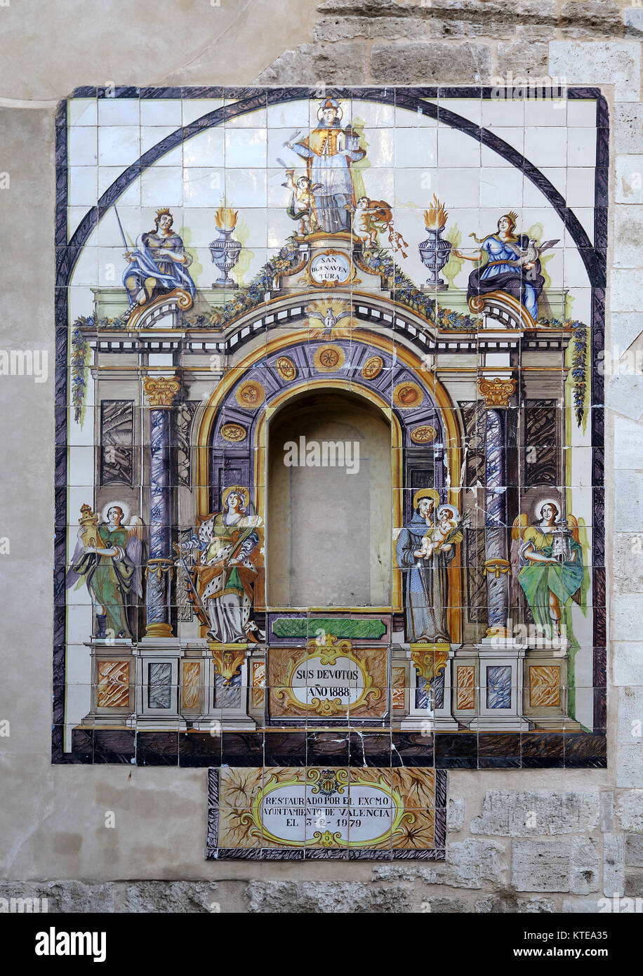 Tile mural outside the Iglesia de Santa Catalina Mártir in Valencia Spain Stock Photo