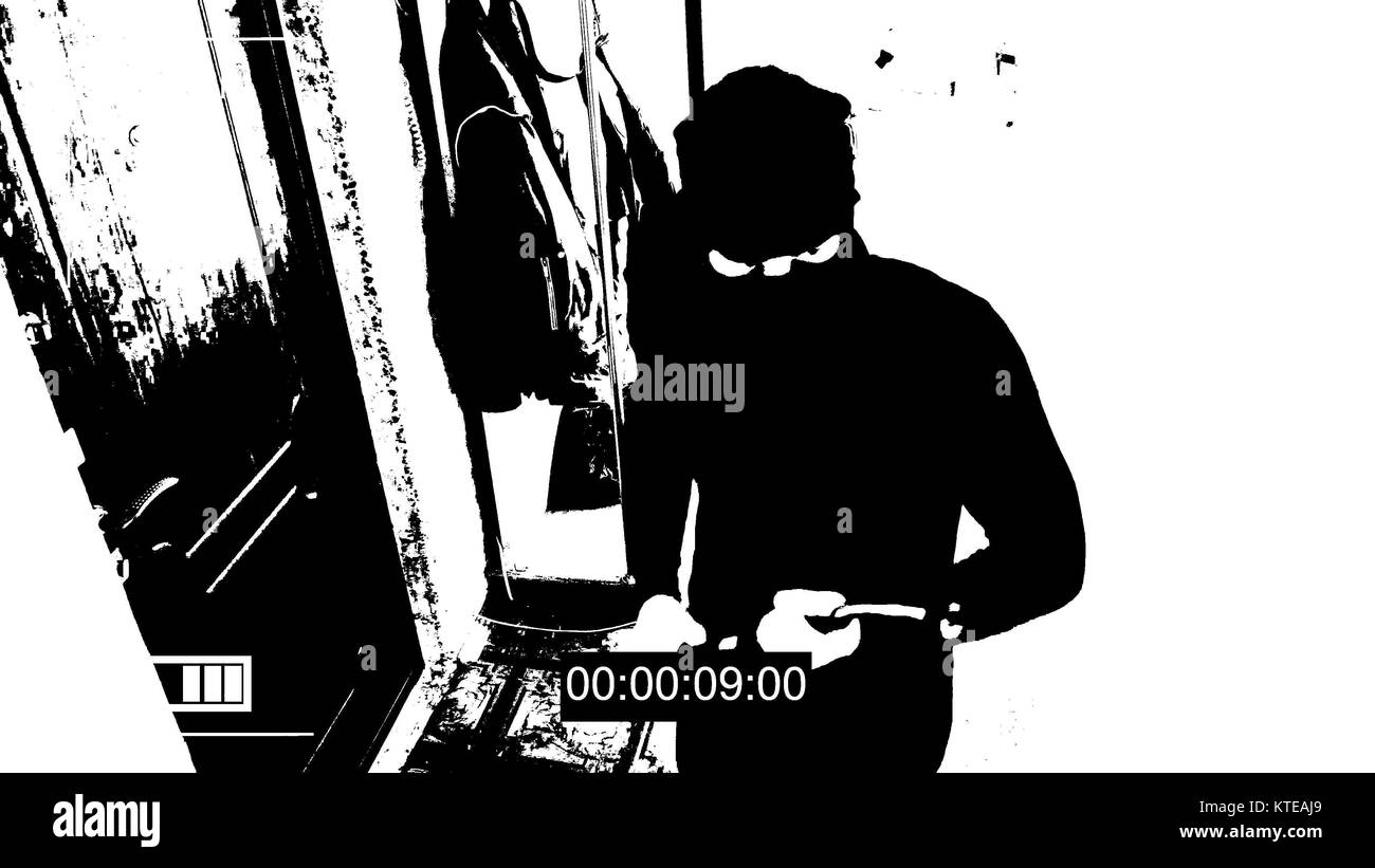 Robber Ripping Camera Realistic surveillance camera caught the robber in a mask with a crowbar ...