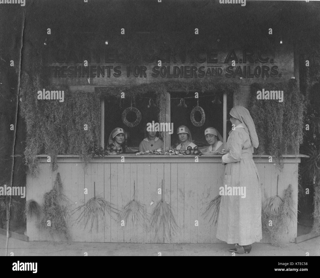 Red Cross workers sitting in a canteen hut in Waycross, in 1918