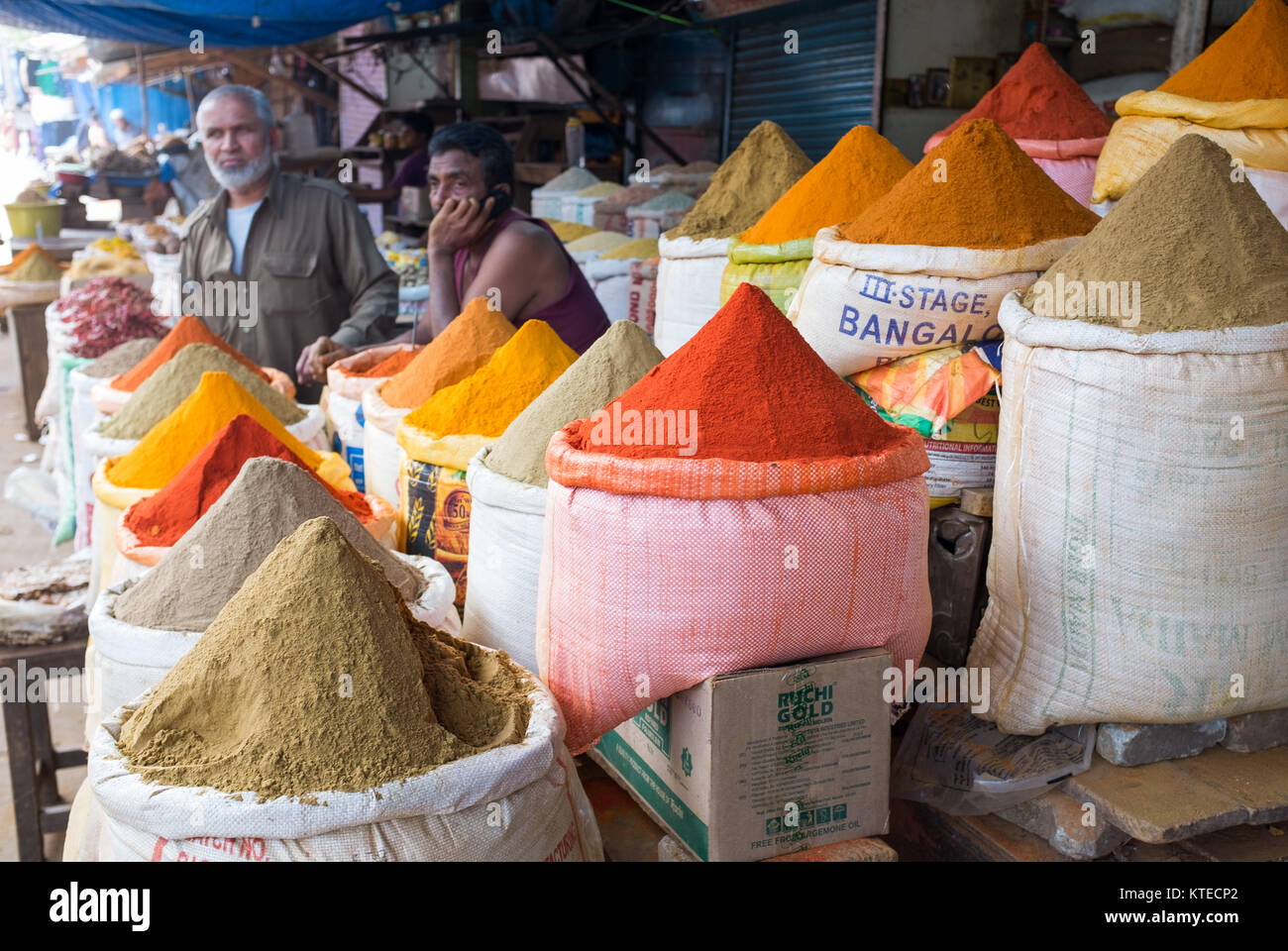 Spices for sale in market, Bangalore, Karnataka, India. Stock Photo