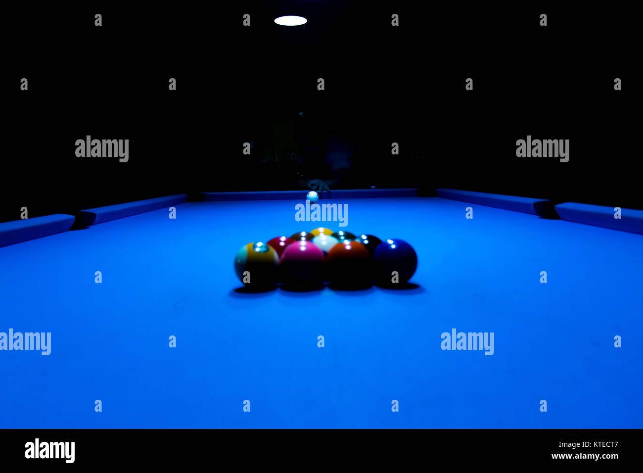 Aiming for an initial kick at the billiard pool table Stock Photo Alamy