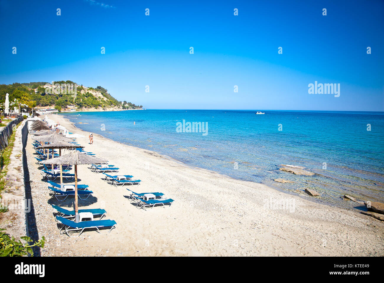 Loutra sand beach on Kassandra peninsula, Halkidiki,  Greece. Stock Photo