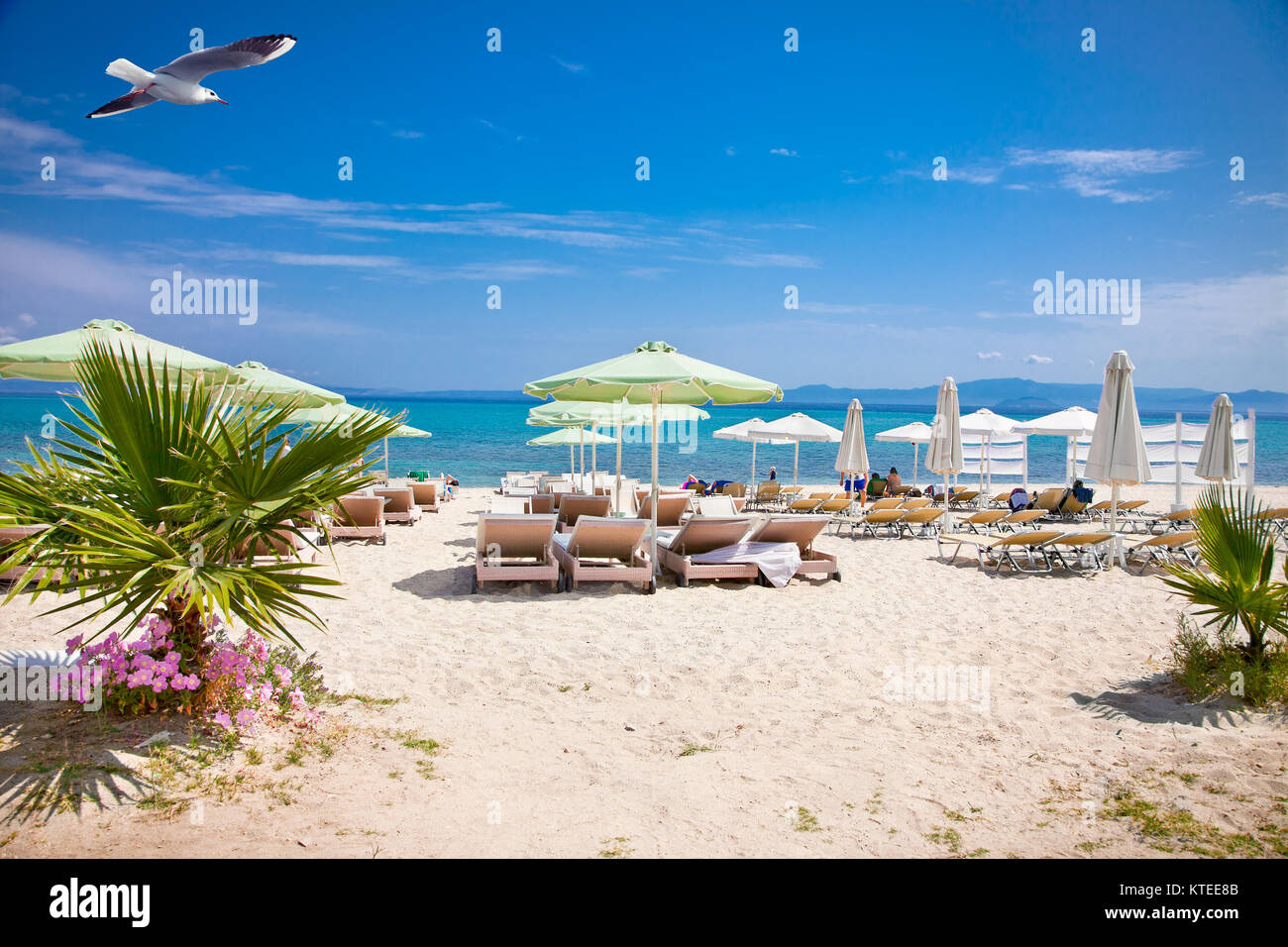 Beautiful Hanioti beach on Kasandra peninsula, Halkidiki,  Greece. Stock Photo