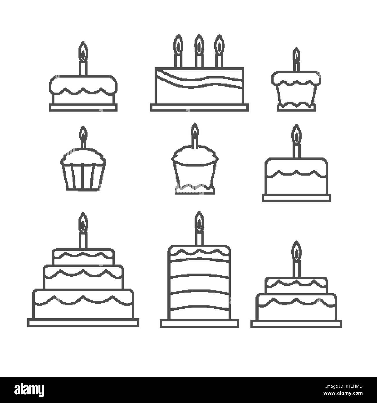 Outlined simple cake sweets icon isolated on white background Stock Vector